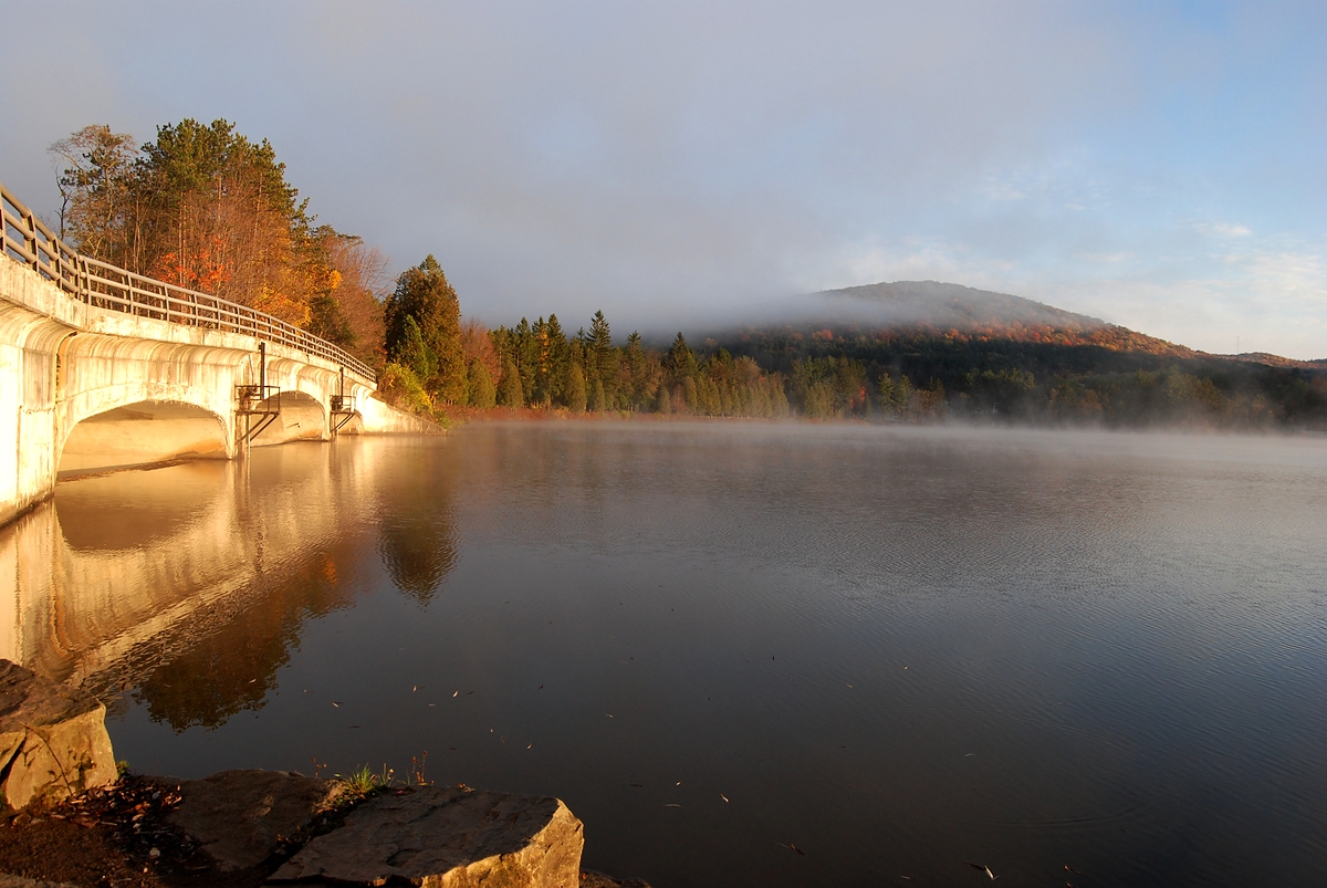 The Red House Lake Dam and bridge in Allegany State Park, 2007