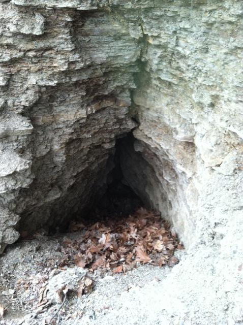 The Scoby Dam Cave located within a wall of shale along the banks of the Cattaraugus Creek.